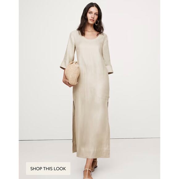 New Banana Republic Linen Scoop Neck Maxi Dress  Beige XL Extra Large Cover-Up - Picture 1 of 12